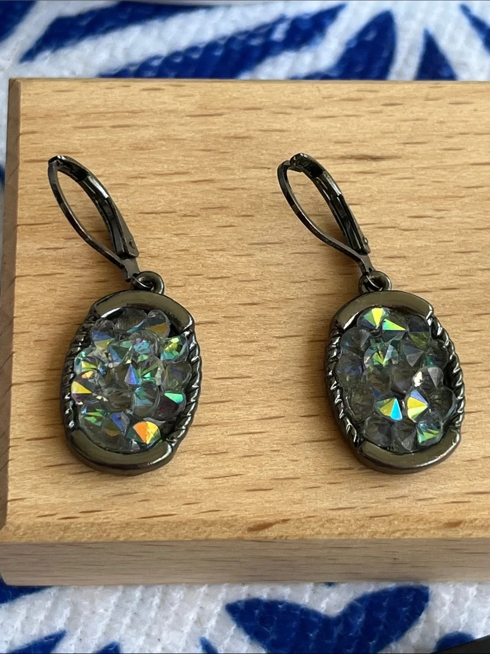 Iridescent Crystal Drop Earrings in Blue-Green